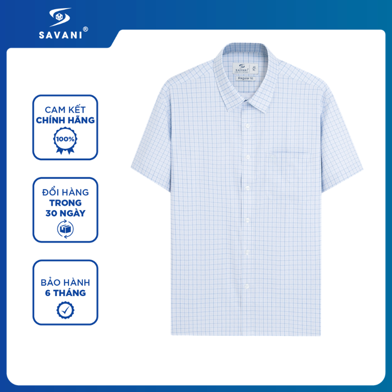Áo Sơ Mi Ngắn Tay SAVANI Họa Tiết Kẻ Caro, Dáng Regular Fit  Ôm Gọn Cơ Thể MSSA040S6