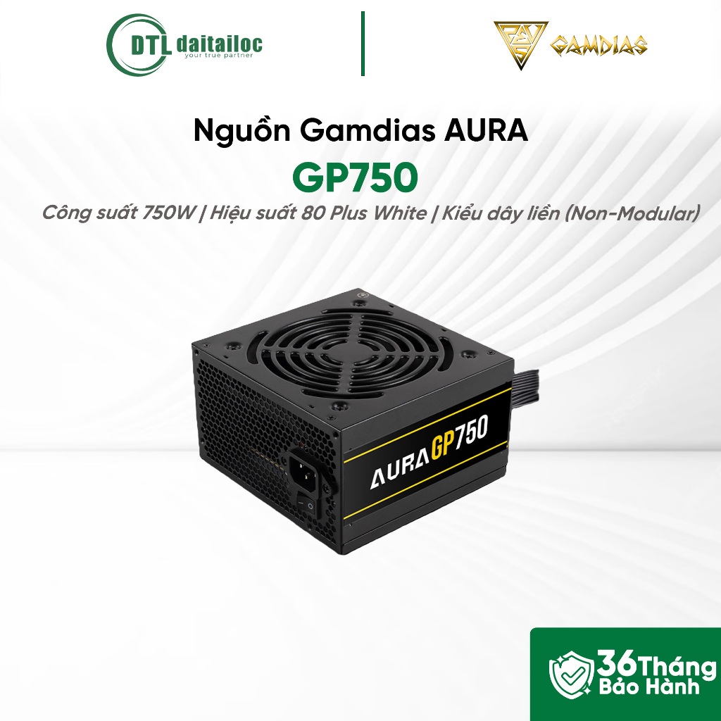 Nguồn Gamdias Aura GP750 750W Black - 80 Plus White | Chính hãng | Bảo hành 36 tháng