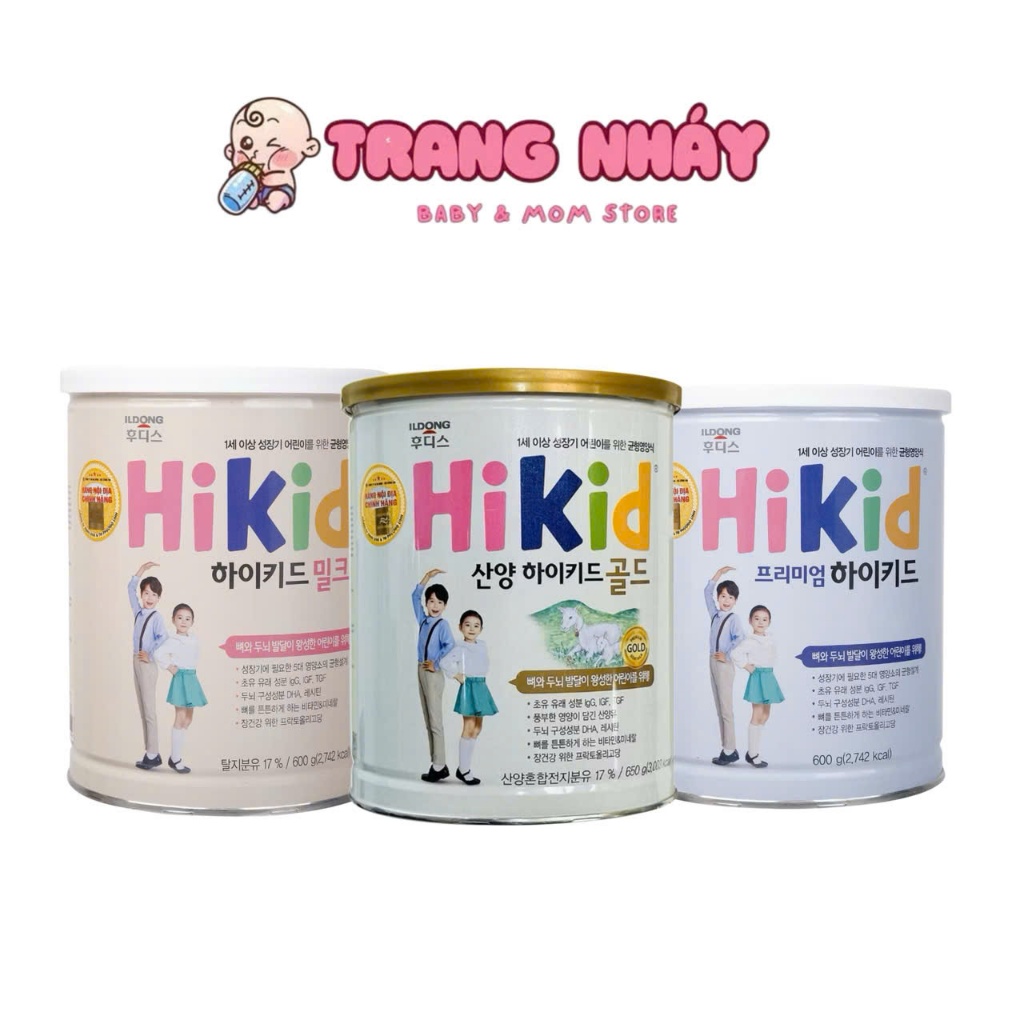 [ HSD 2027 ] Sữa Hikid Tăng Chiều Cao Hàn Quốc Dê, Hikid Bò Vani, Premium Tách Béo, Socola-650g 600g