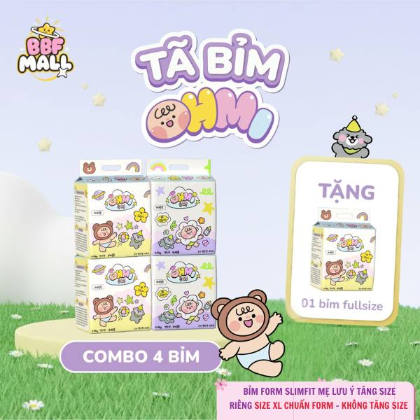 Combo Mua  4 Tặng 1 Bịch Bỉm OHMI Hàn Quốc - Siêu Thấm Hút, Khô Thoáng - Tã Bỉm Cho Bé Đủ Size