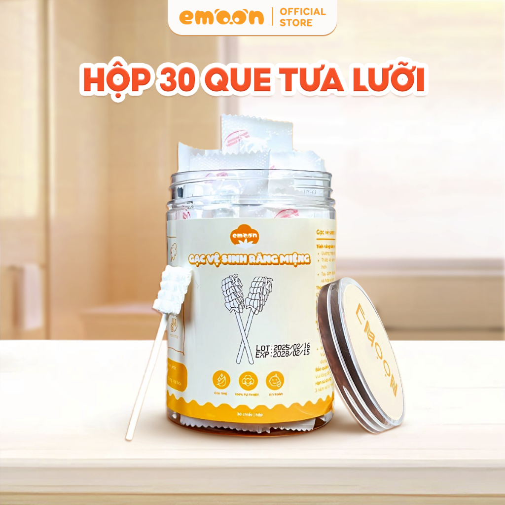 Combo 2 hộp que tưa lưỡi cho bé sơ sinh Emoon cao cấp, chất liệu bông mềm tiệt trùng giúp vệ sinh răng miệng cho bé