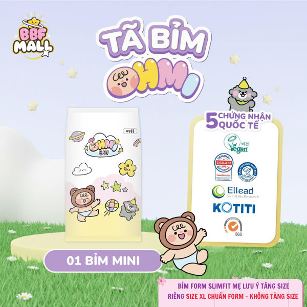 Tã Bỉm OHMI Dán/Quần Hàn Quốc Cho Bé 5 Miếng Mini - Khô Thoáng 12H, Siêu Thấm Hút - Đủ Size Cho Bé