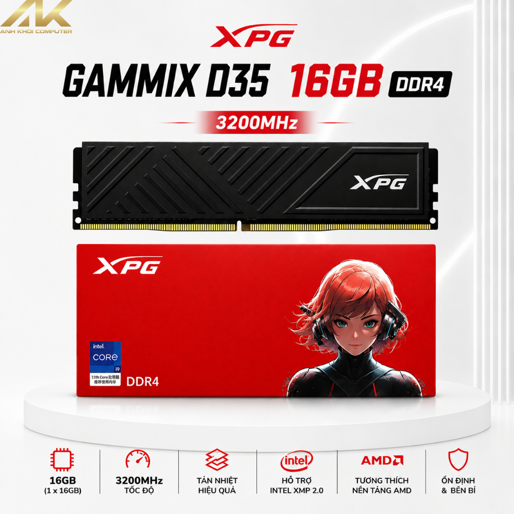 RAM ADATA XPG GAMMIX D35 16GB 3200 Mhz DDR4 BLACK TẢN NHIỆT