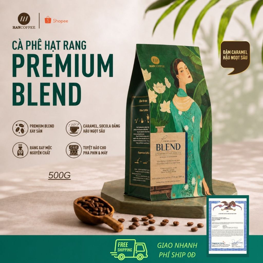 Cà Phê Pha Máy PREMIUM BLEND HANCOFFEE Cafe Đậm Mạnh, Thơm Nồng, Hậu Đậm