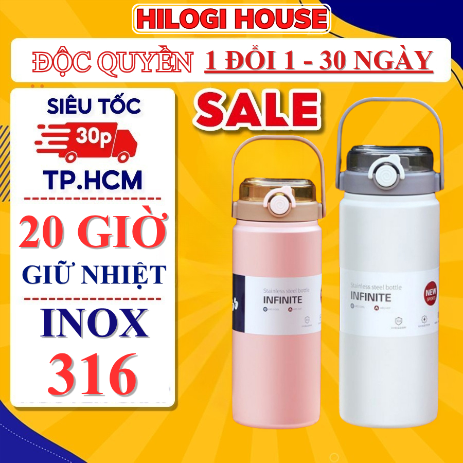 [TẶNG TÚI] Bình giữ nhiệt inox 316 boss HiLOGI dung tích 1200ml, bình nước inox có quai xách,ống hút, giữ nhiệt tốt