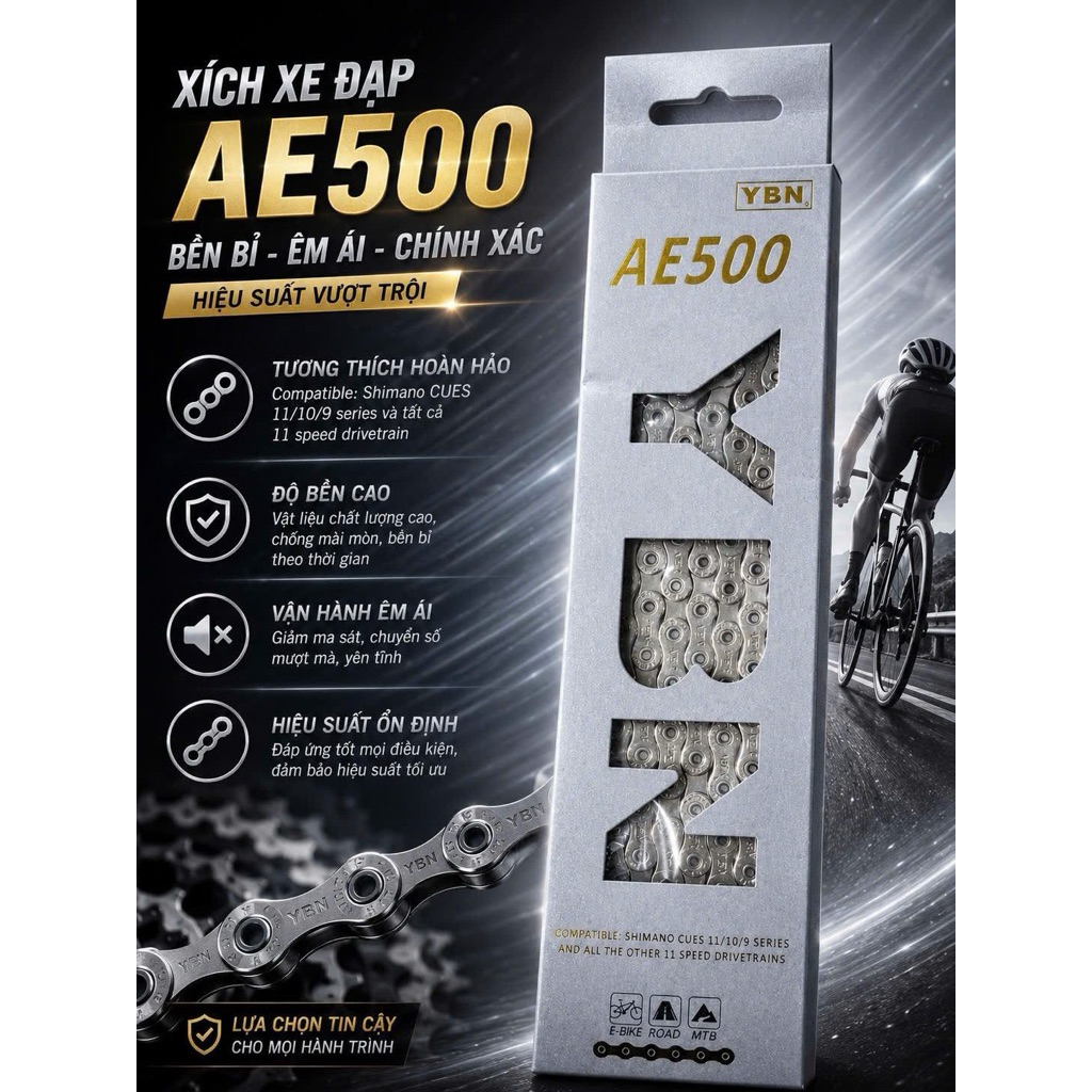 Sên YBN AE500 Dùng Cho Xe Đạp 11S Và CUES 9/10/11 - 126L