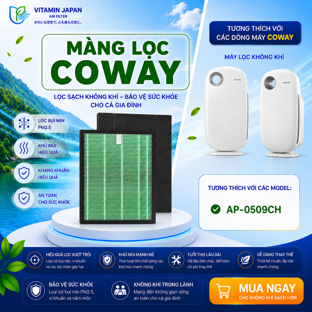 Màng Lọc Không Khí Coway Thay Thế Mã: AP-0509DH COWAY ARIES 5... Màng Lọc Than, Màng Lọc Hepa