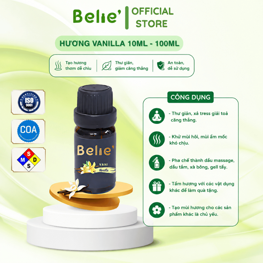Tinh dầu Hương vanilla Belie 10ml-100ml Dùng Làm Nến Thơm, Nước Hoa