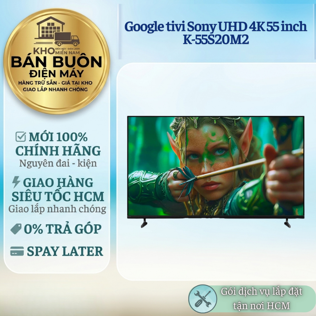 Google Tivi Sony K-55S20M2 – 55 Inch 4K UHD, Dolby Atmos, Google Assistant, Thiết Kế Hiện Đại