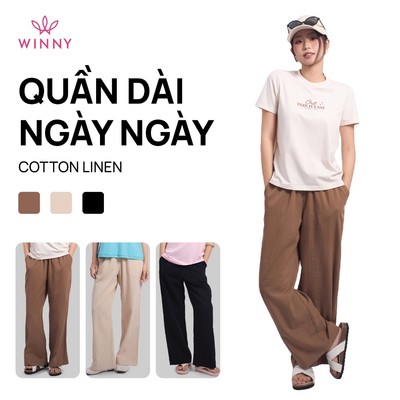 Quần dài suông nữ cotton linen WINNY – quần nữ mặc mát, nhẹ, form thoải mái tôn dáng | 1HQLN26001D