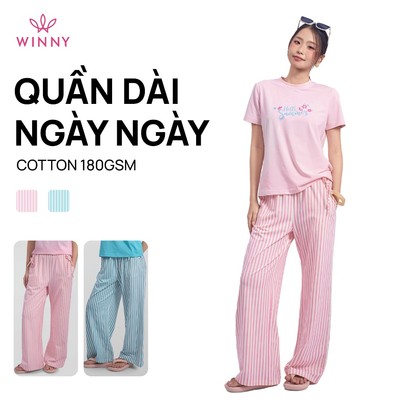Quần rời WINNY chất liệu cotton quần dài sọc đứng ống suông | 1HQCT26003D