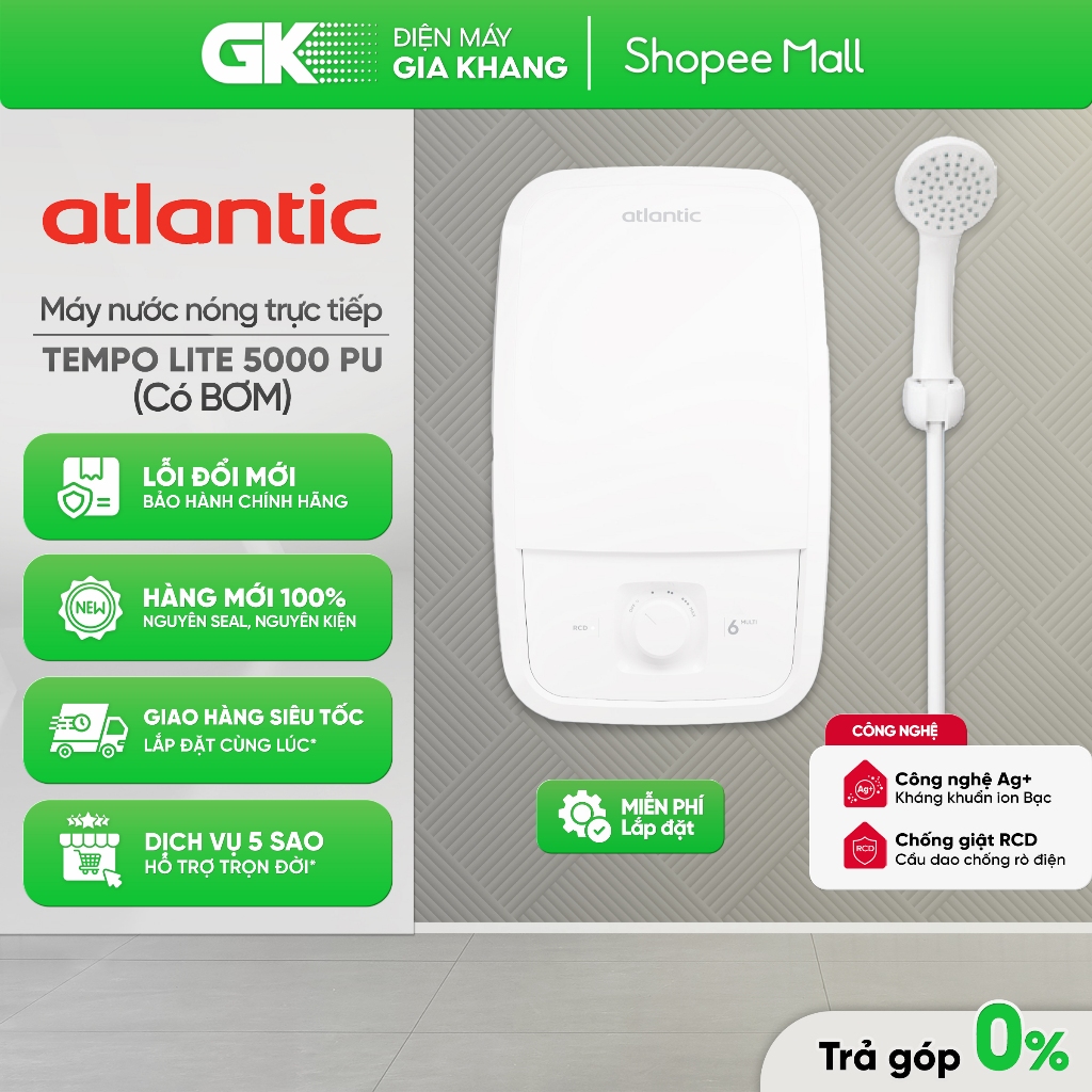 [ATLANTIC - Miễn Phí Công Lắp HCM] Máy nước nóng trực tiếp Atlantic TEMPO LITE 5000 PU | TEMPO MAX 5