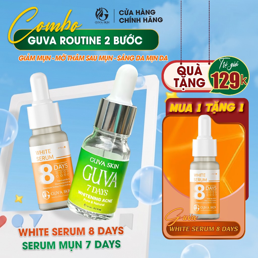 MUA 1 TẶNG 1 – GUVA WHITE SERUM 8 DAYS | COMBO GUVA ROUTINE 2 BƯỚC | Serum Mụn 7 DAYS + WHITE SERUM 