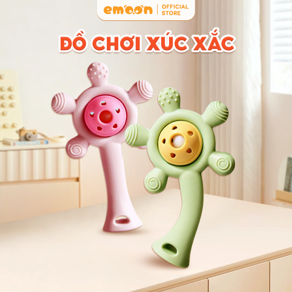 Gặm nướu xúc xắc Emoon cho bé sơ sinh Silicone y tế, kháng khuẩn hỗ trợ khả…