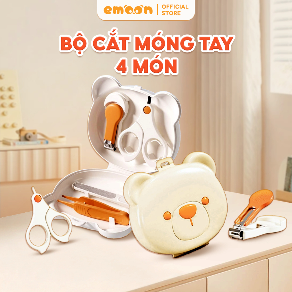 Bộ bấm móng tay 4 chi tiết Emoon cho trẻ em hình gấu, chống kẹp thịt an toàn, tiện lợi cho trẻ sơ sinh