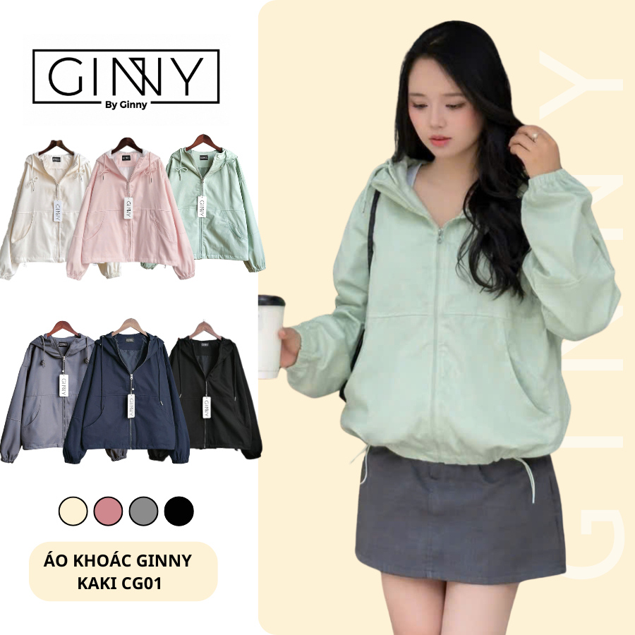 𝐆𝐈𝐍𝐍𝐘 Áo Khoác Chống Nắng Chống UV Nữ Kaki Blue CG01 Màu Sắc Basic Form Chuẩn