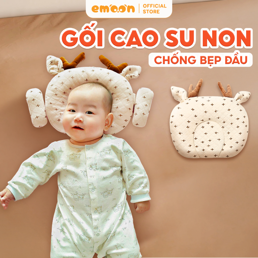 Gối cao su non cho bé EMOON chống bị bẹp đầu sơ sinh giúp định hình đầu,chất…