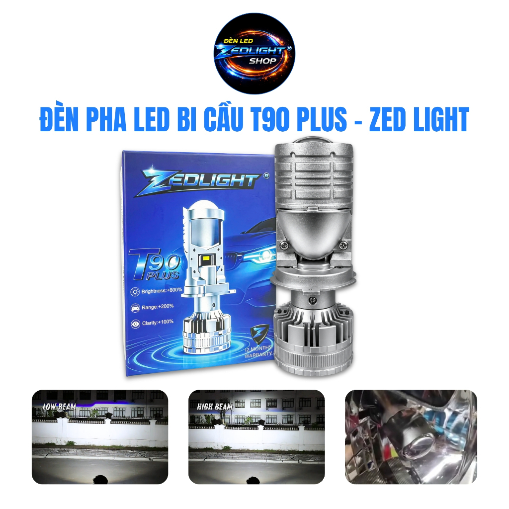 Đèn Pha LED Bi Cầu Mini T90 PLUS ZED LIGHT - Siêu Sáng, Siêu Rộng, Chiếu Xa Trên 250m, Cực Bắm Đường