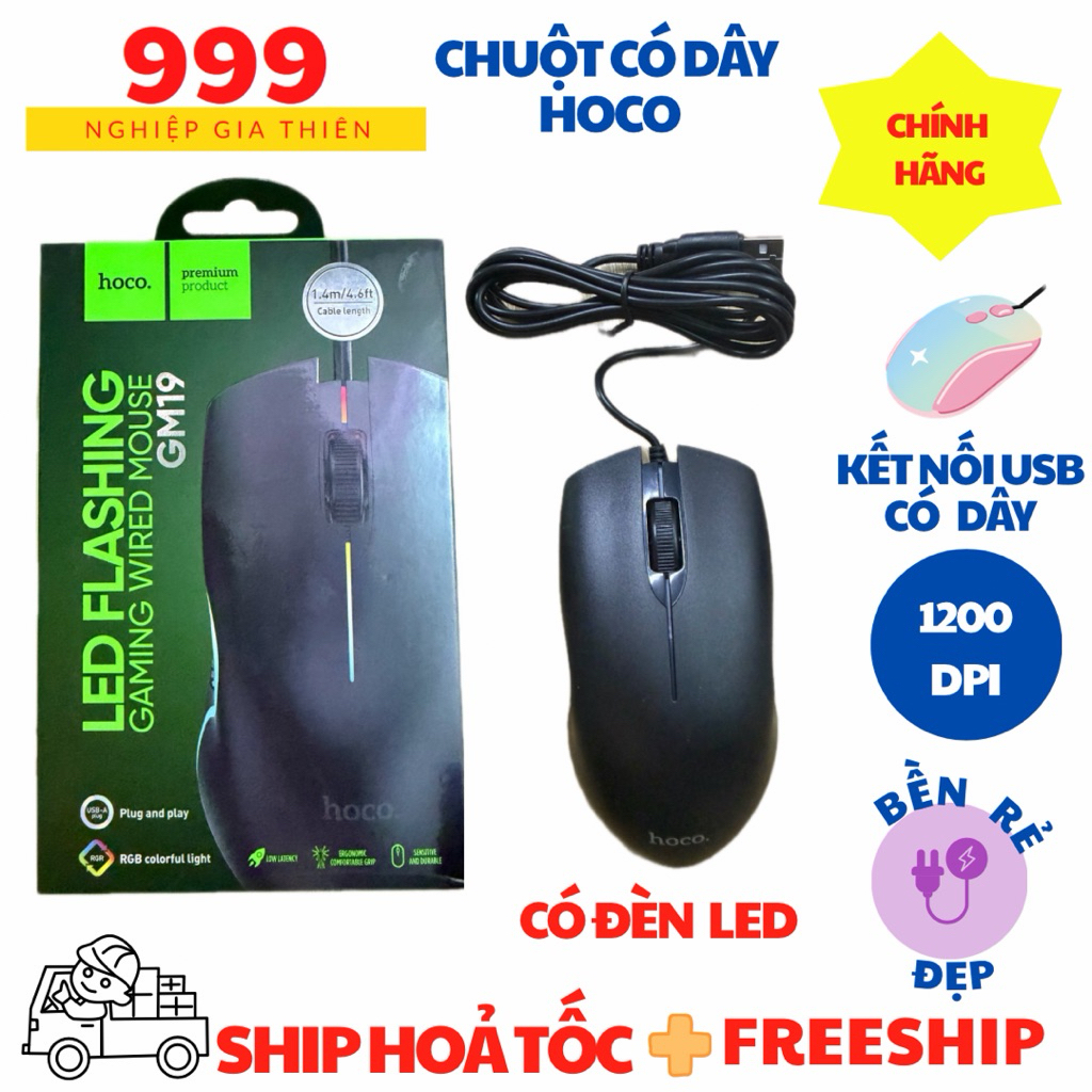 Chuột không dây./chuột gaming có dây/  Hoco GM19 - GM 14 led RGB gaming