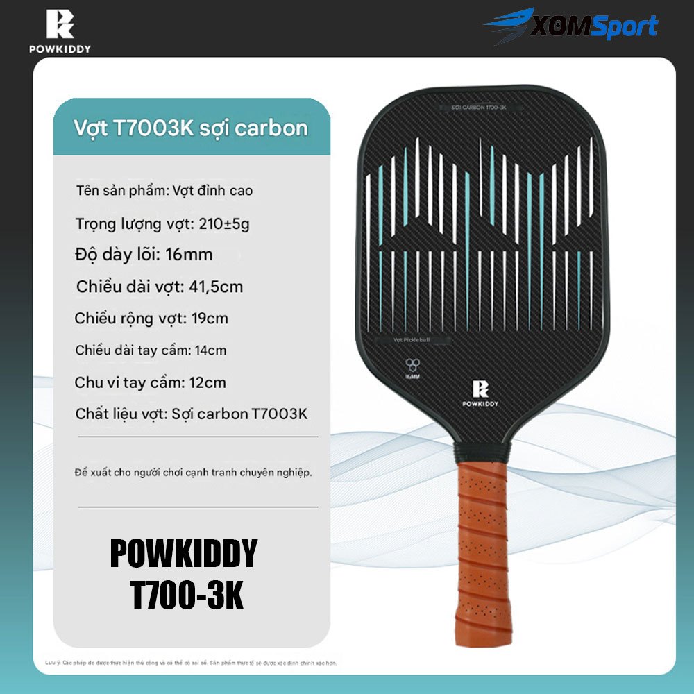 [Chính Hãng] Vợt Pickleball Chuyên Nghiệp Powkiddy T700 3K - Carbon Fiber - Lõi Tổ Ong Honeycomb