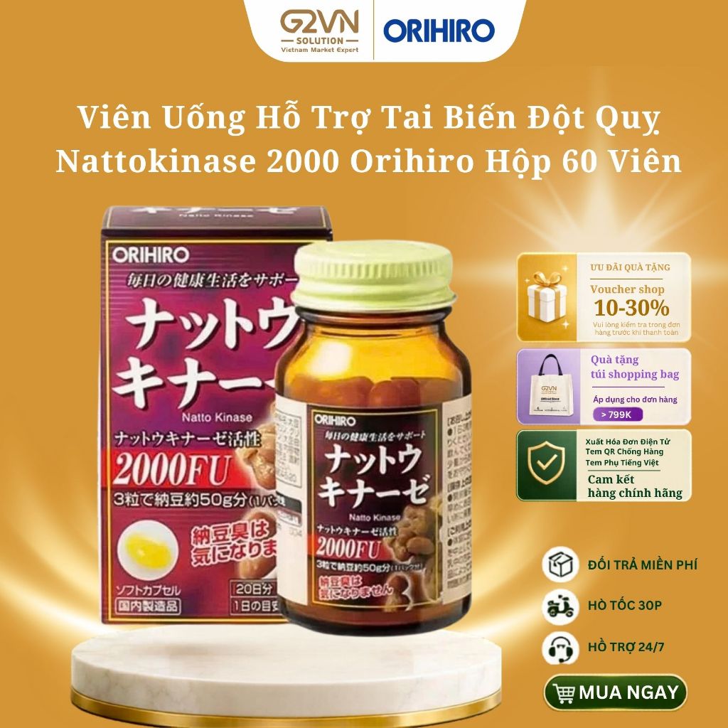 Viên uống hỗ trợ tai biến đột quỵ Nattokinase 2000 Orihiro 60 viên