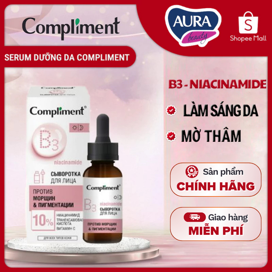 Serum Compliment Niacinamide 10% B3 –  Hyaluronic Acid Làm sáng da, mờ thâm, cấp ẩm chuyên sâu 27ml