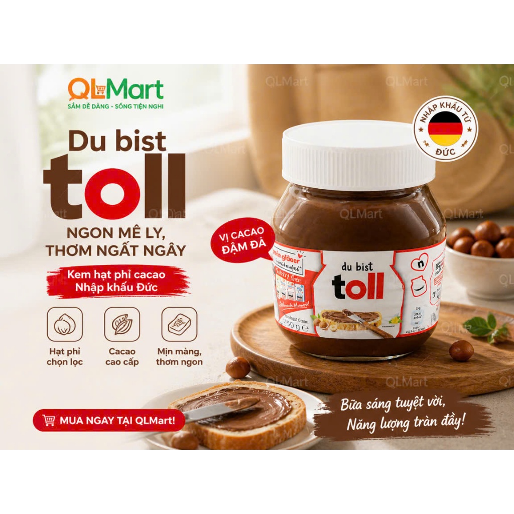 Mứt Hạt Dẻ (Phỉ) Nutella 750gr ( Hủ thủy tinh - Hàng nhập từ  Đức)