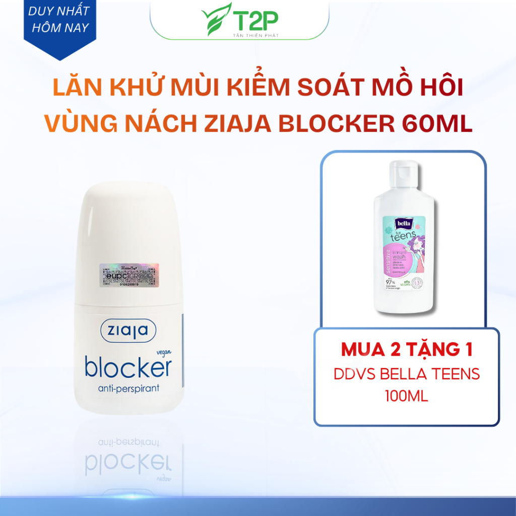 [Mua 2 tặng 1]Lăn Khử Mùi Kiểm Soát Mồ Hôi Vùng Nách Ziaja Blocker 60ml - Thấm Nhanh, Không Để Lại V