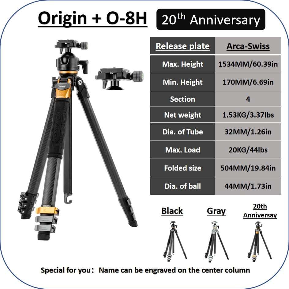 Chân máy ảnh Carbon Fotopro Pantour Origin Plus Travel + Ball O-8H l Chân Carbon l Chân máy ảnh du l