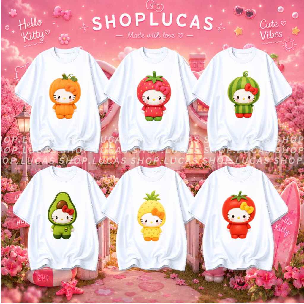 Áo Thun Hello Kitty Hoạt Hình Trái Cây Dễ Thương Hot Trend Unisex Local Brand Shop Lucas