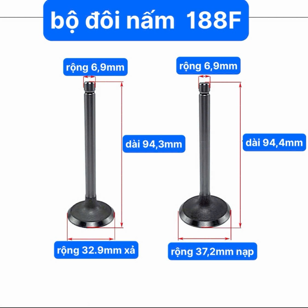 Bộ Đôi Nấm Su Páp Máy Cày  Và Máy Phát Điện 188F Nấm Xu Páp Nạp Xả Khí Máy Cày 188F