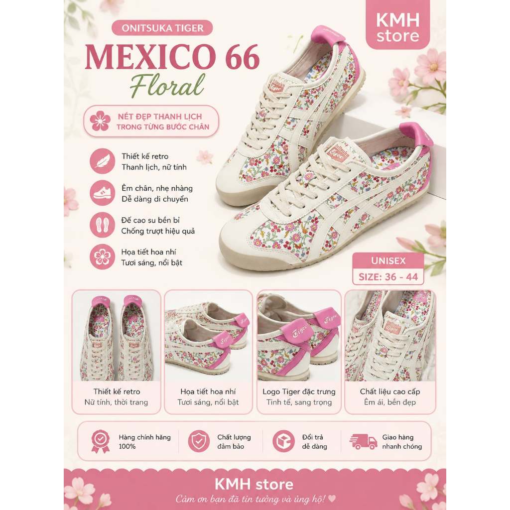 KMH store  [ Chính Hãng ]  Onitsuka Tiger baskets Mexico 66 Cream 'Pink Floral'