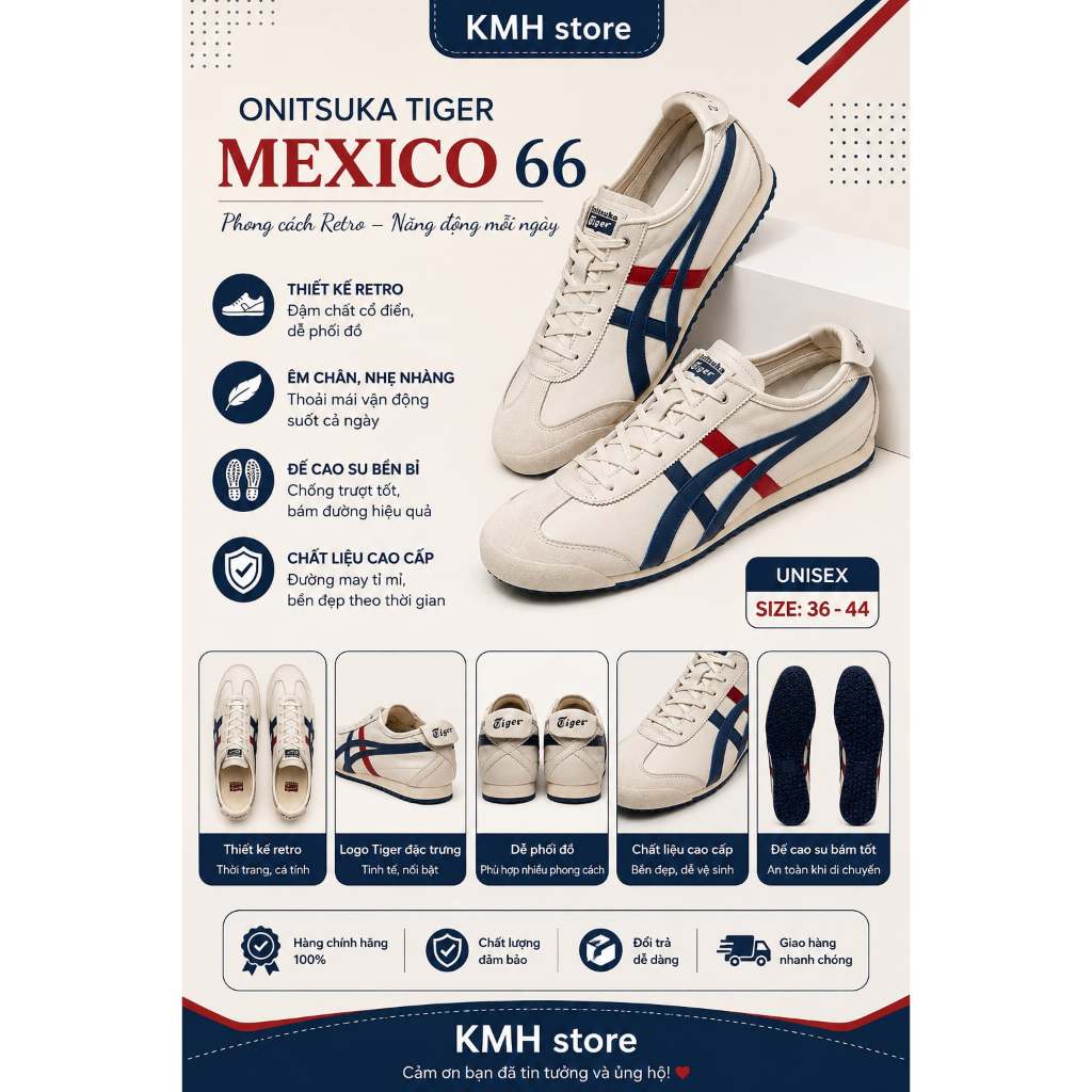 KMH store  [ Chính Hãng ]  Onitsuka Tiger baskets Mexico 66 SD 'Cream Peacoat'