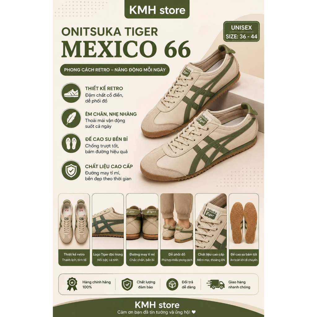 KMH store  [ Chính Hãng ]  Giày Onitsuka Tiger Mexico 66 SD ‘Beige Green’ 1183A872-254