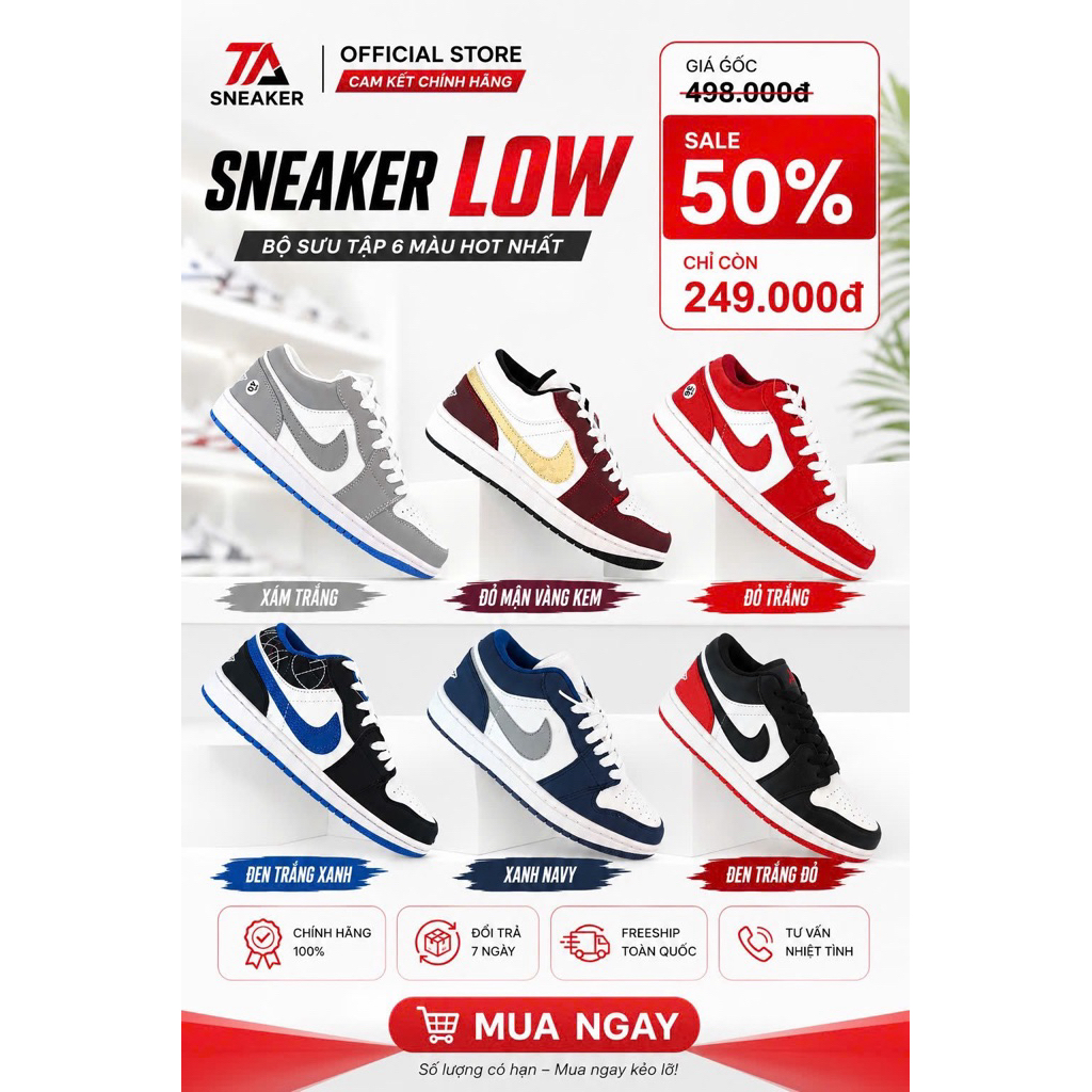 Giày Sneaker JD1 Cổ Thấp Đủ Màu 'Panda' Cả Nam Và Nữ, Full Box