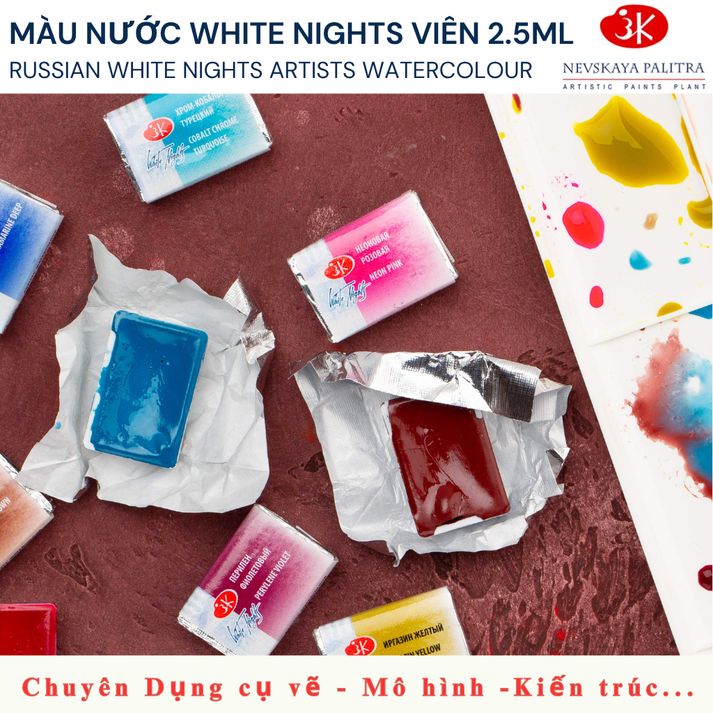 [ Tâm Tâm ] Màu Nước White Nights Viên Nén PAN 2.5ml – White Nights Watercolours Hạng Họa Sĩ Artist 