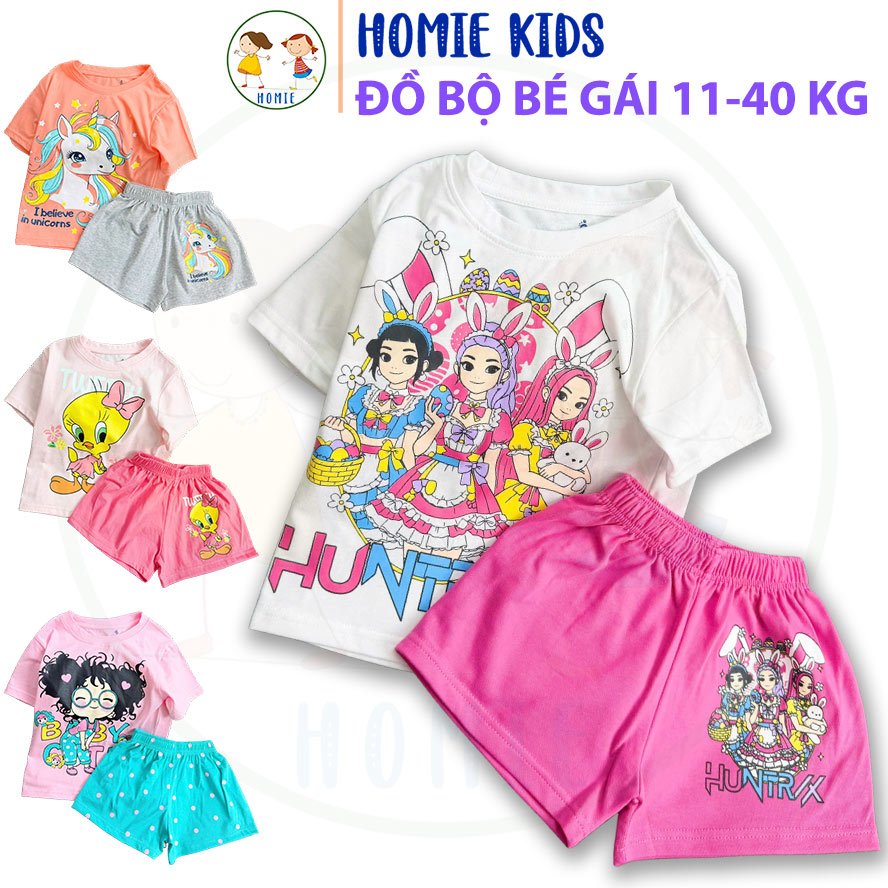 Bộ quần áo mặc nhà bé gái size đại 11-40 kg set đồ bộ trẻ em thun cotton in hoạt hình labubu kuromi 