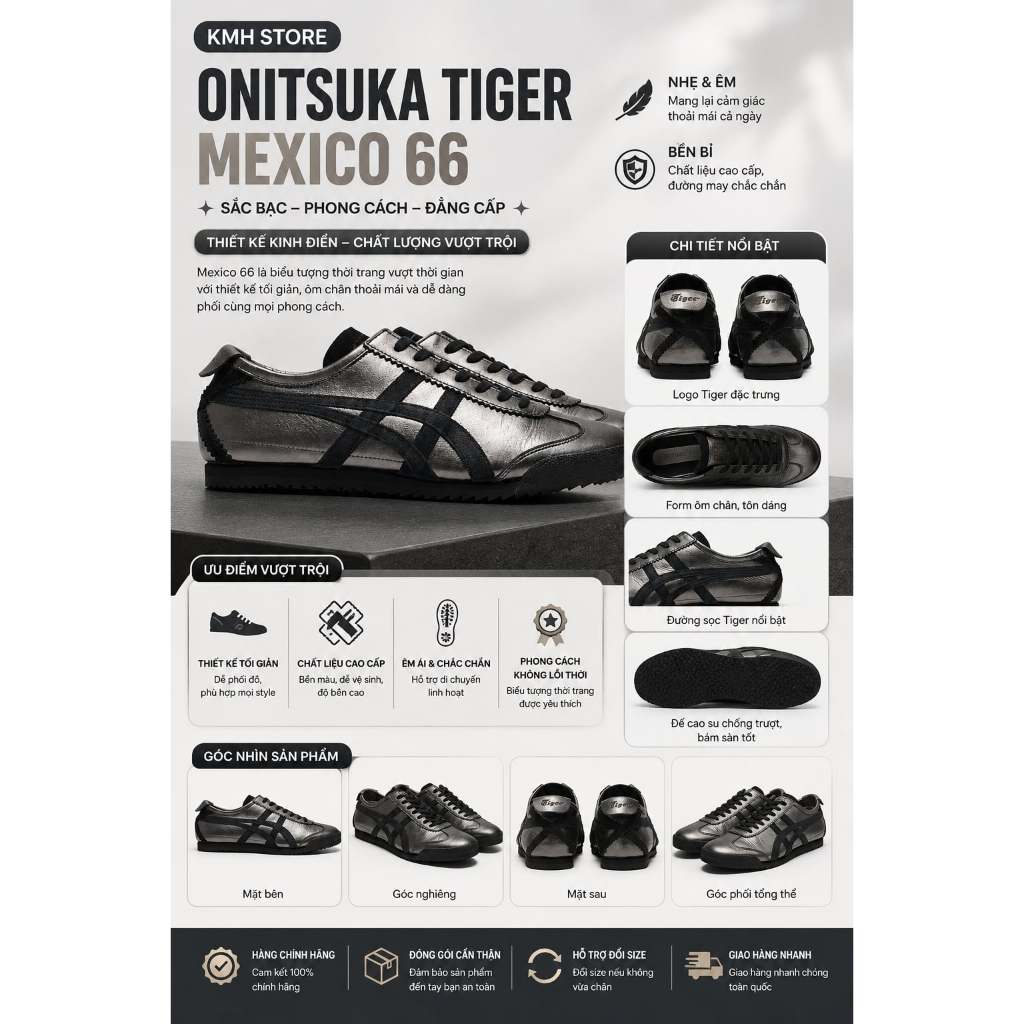 KMH store  [ Chính Hãng ]  Giày Onitsuka Tiger Mexico 66 Deluxe NM ‘Silver’ 1181A496-021