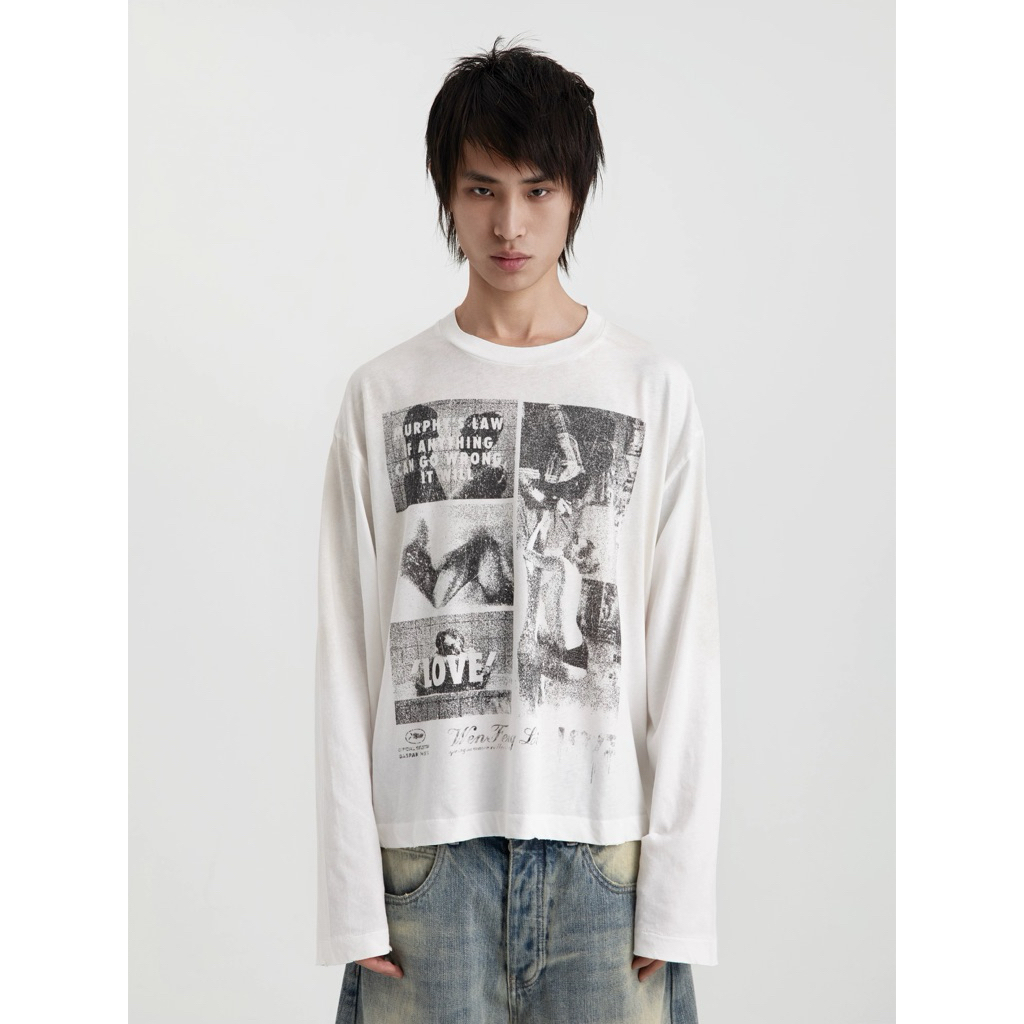 [ENTR] Washed linen cotton graphic tee.