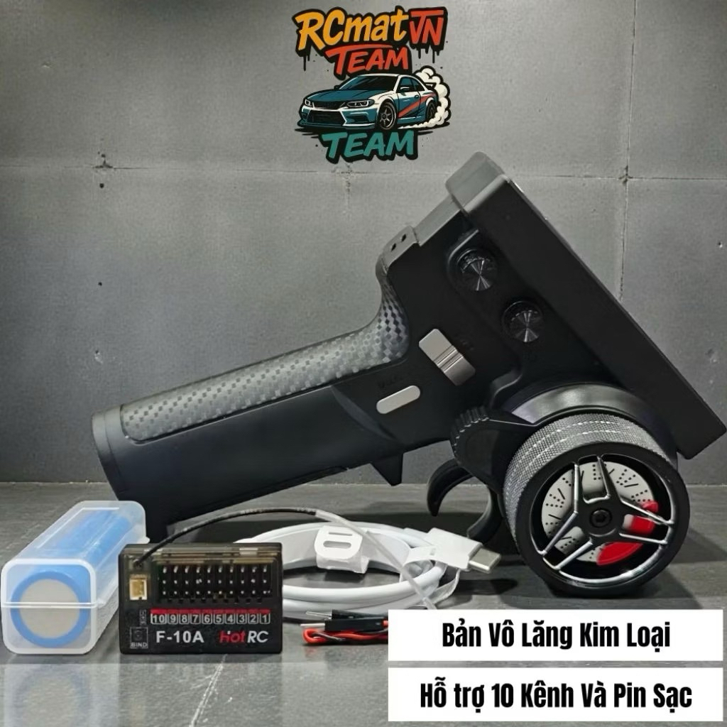 Tay điều khiển từ xa Like New HotRC CT10B F-10A 10 kênh 2.4GHZ loại kèm pin sạc