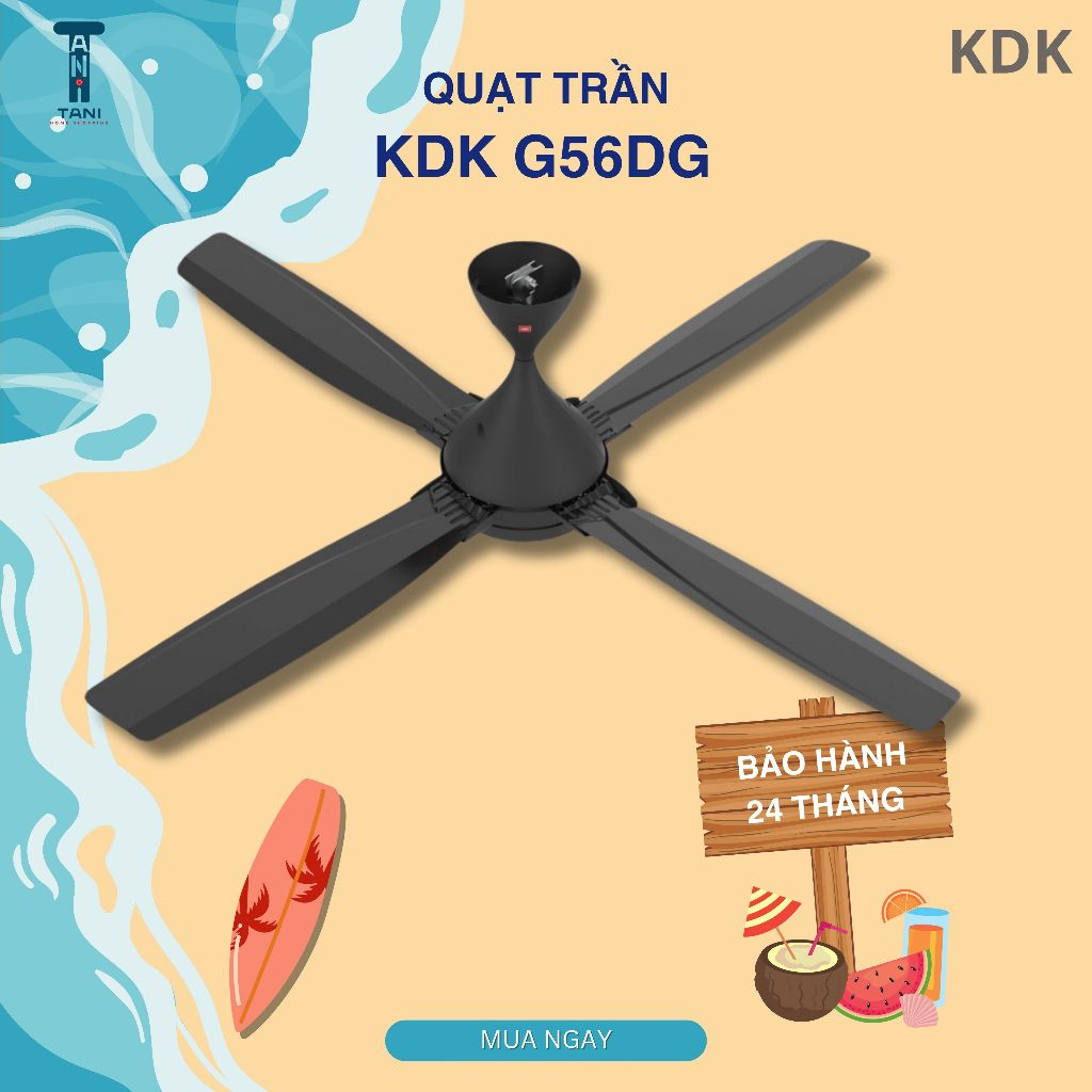 Quạt trần KDK G56DG - Động cơ DC tiết kiệm điện - 4 cánh 3D êm ái - Bảo hành chính hãng 24 tháng