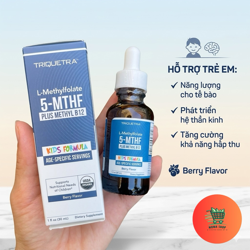 🌟 [Hàng Mỹ] Siro Bổ Sung L-Methylfolate 5-MTHF & Methyl B12 Cho Bé Triquetra (30ml)