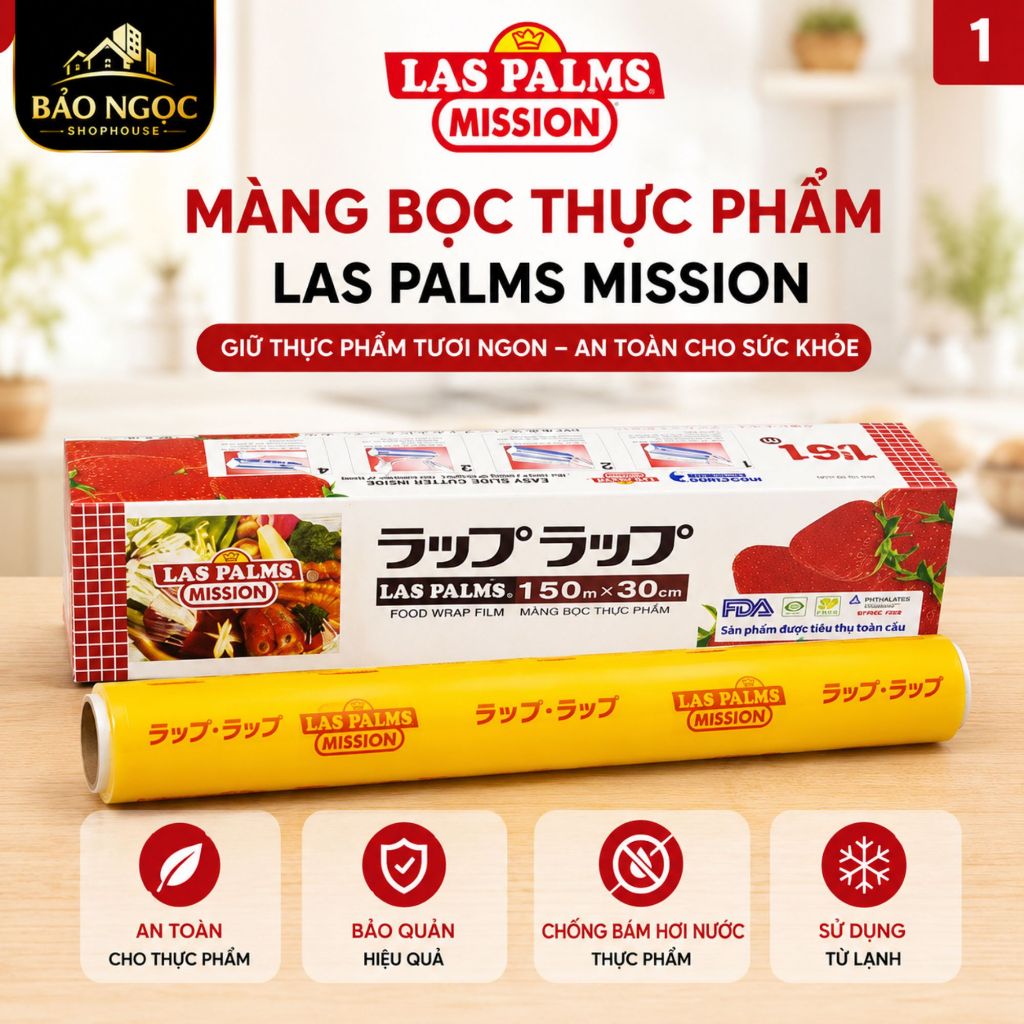 Màng bọc thực phẩm PVC Laspalm chính hãng size 30cm x 120/150m - Tiêu chuẩn Nhật Bản.