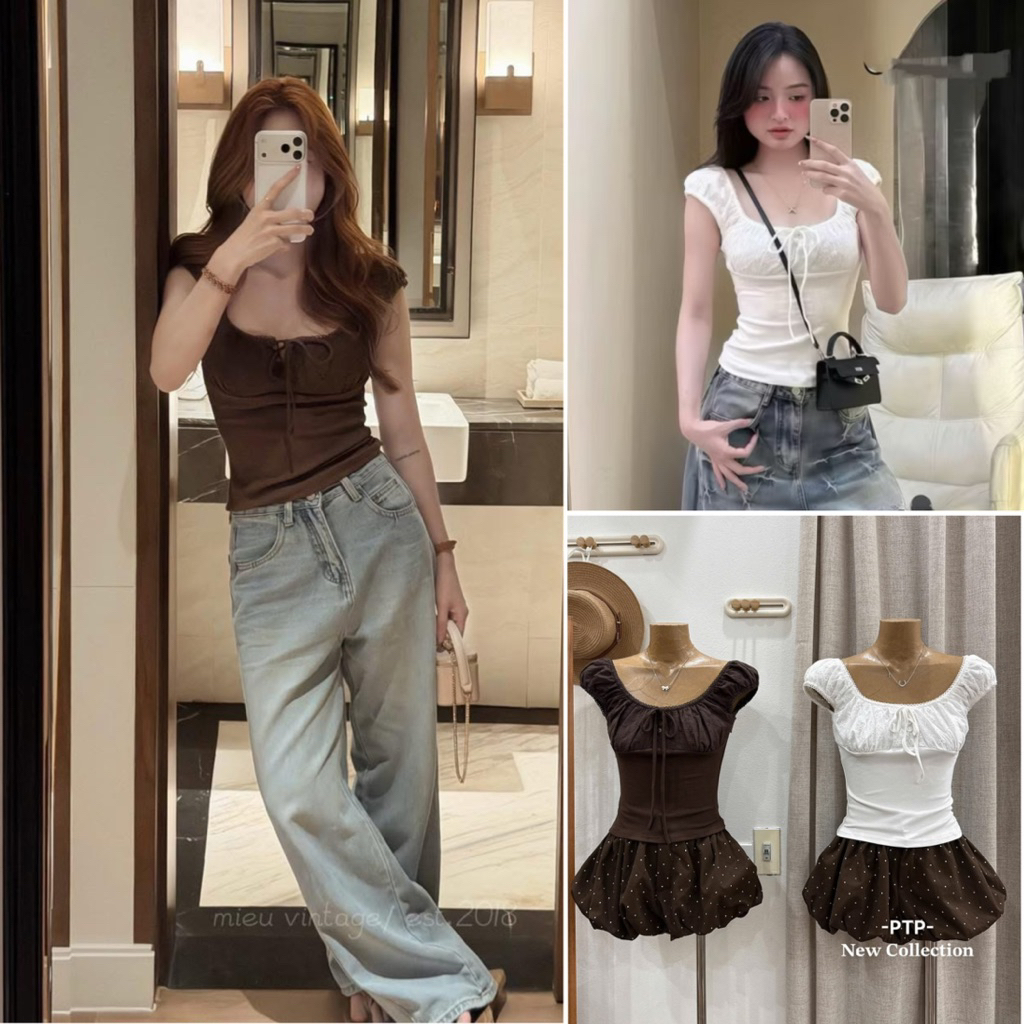 [HÀNG SẴN] Áo thun zip phối thô ren nơ ngực ôm body TINA TOP | BigBuy360 - bigbuy360.vn
