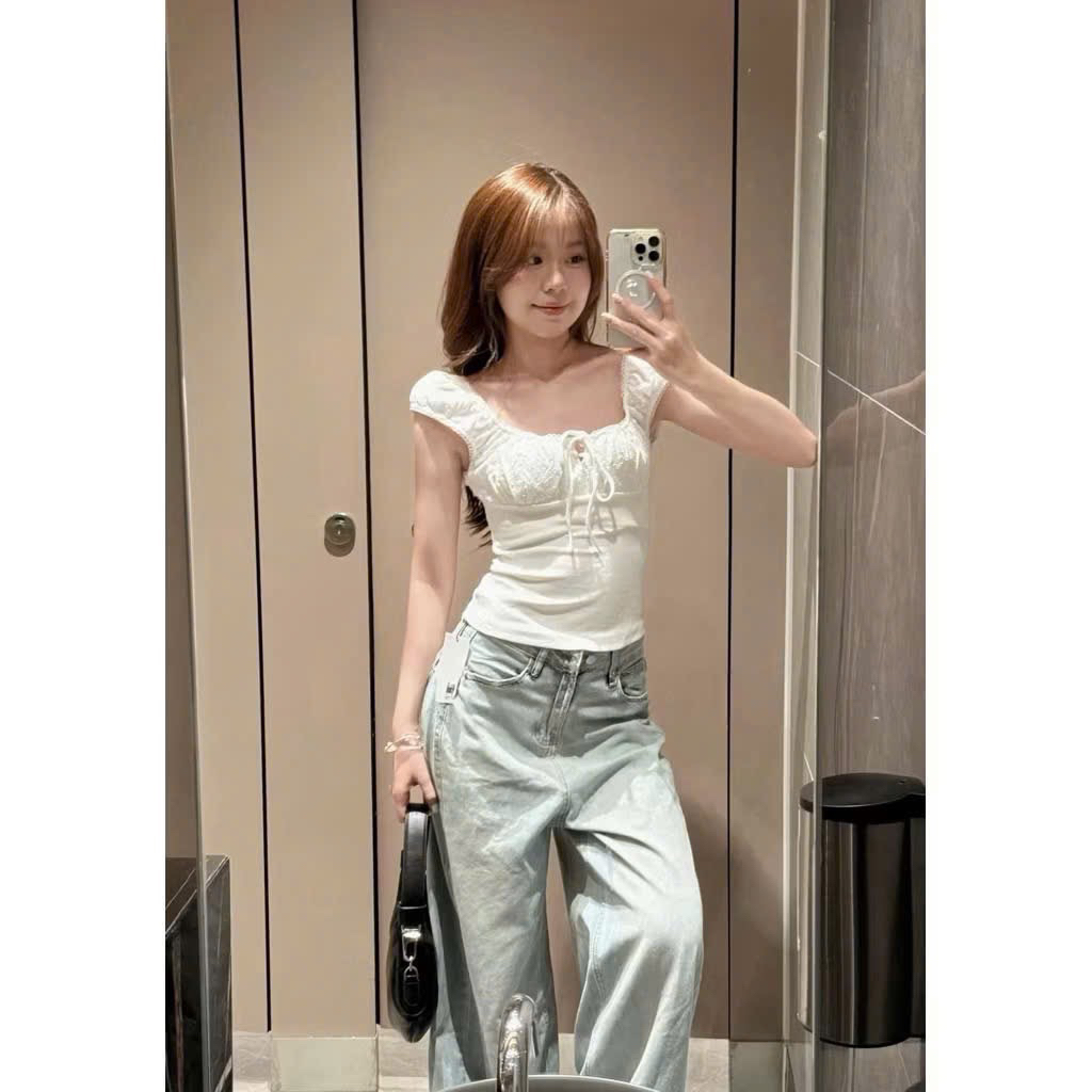 [HÀNG SẴN] Áo thun zip phối thô ren nơ ngực ôm body TINA TOP | BigBuy360 - bigbuy360.vn
