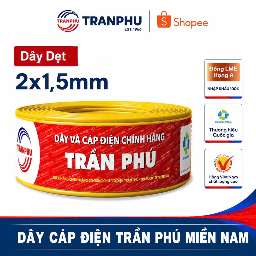Dây Bọc Oval Mềm 2x1.5 Chính Hãng Trần Phú Trafuco cuộn 100m