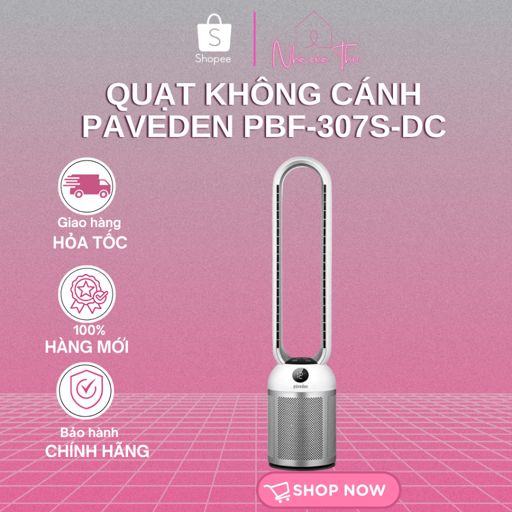 Quạt Không Cánh Paveden PBF-307S-DC - 24 mức gió - Chế độ hẹn giờ đến 12 giờ - Bảo Hành 12 Tháng