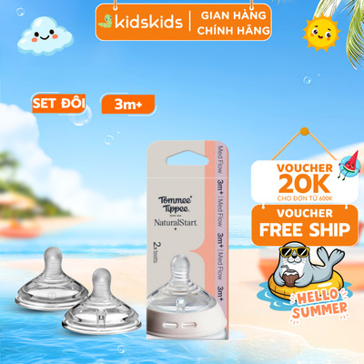 Núm Ty Silicon Siêu Mềm Tự Nhiên Cho Bé Tommee Tippee Natural Start Medium Flow 3-6 tháng (Vỉ đôi, tách lẻ)