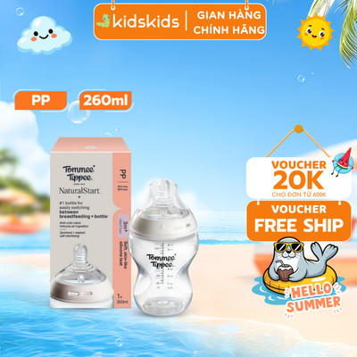 Bình Sữa Ty Siêu Mềm Tự Nhiên Tommee Tippee Natural Start 260ml, Núm Ty Của Bình 3-6 Tháng