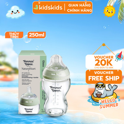 Bình Sữa Thủy Tinh Ty Siêu Mềm Tự Nhiên Tommee Tippee Natural Start 250ml - Núm Ty Của Bình 3-6 Tháng